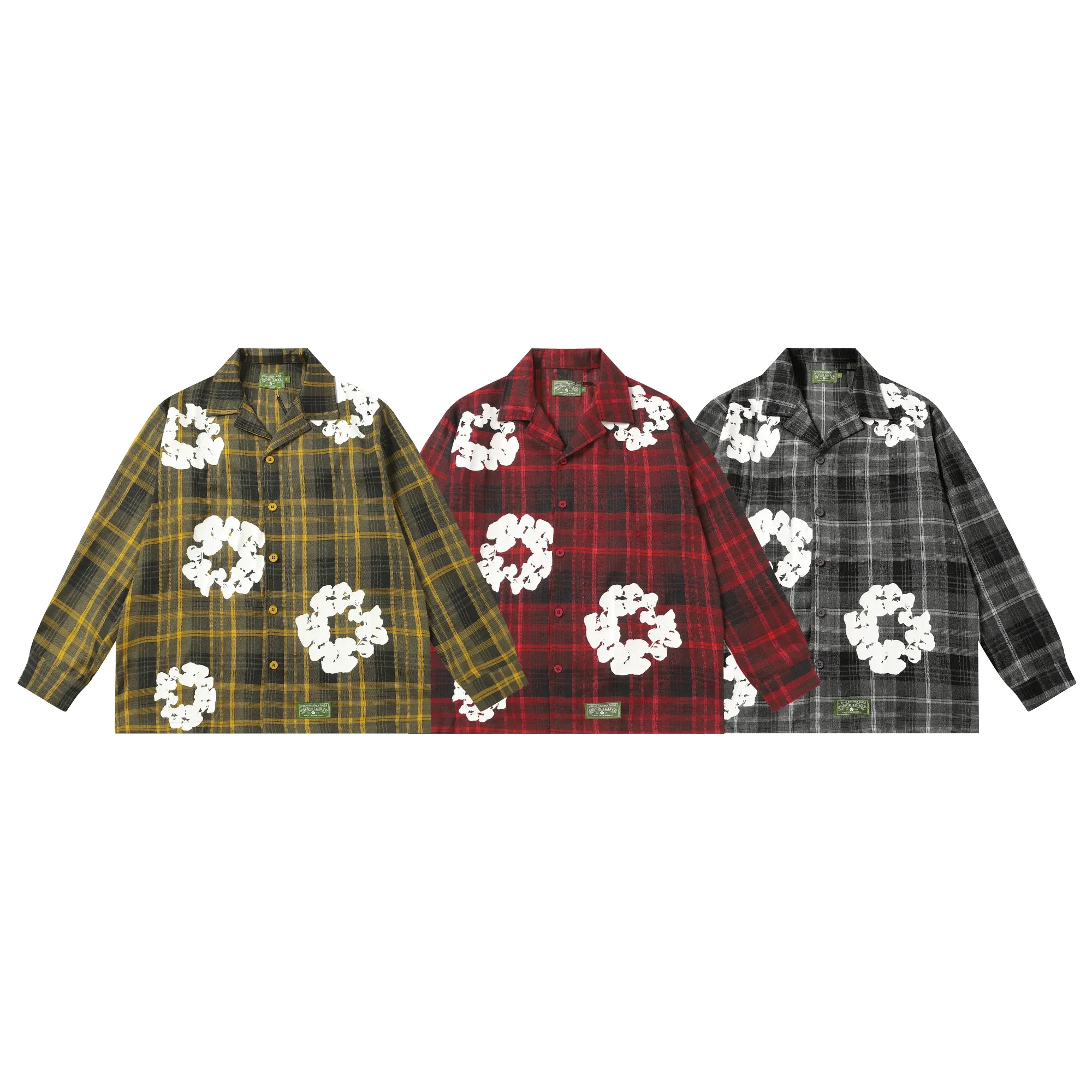 P136 383 DENIM TEARS kapok European and American fashion brand high-quality plaid long-sleeved shirt set Color Red Gray Yellow Size S-XL